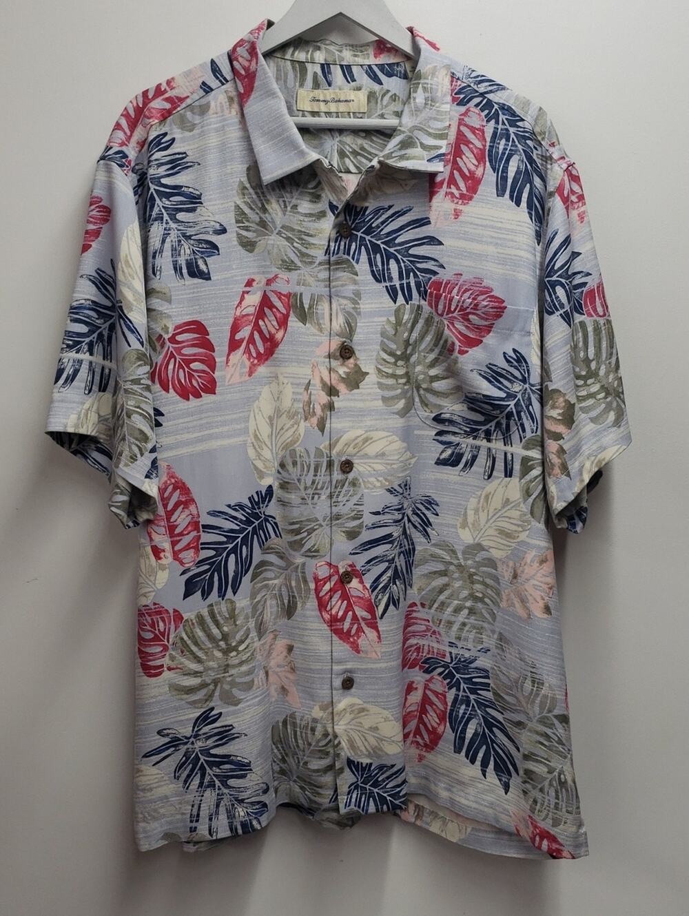 Tommy Bahamma Silk Tropical Leaf Print Button-Up Shirt Men's Size XL Coastal